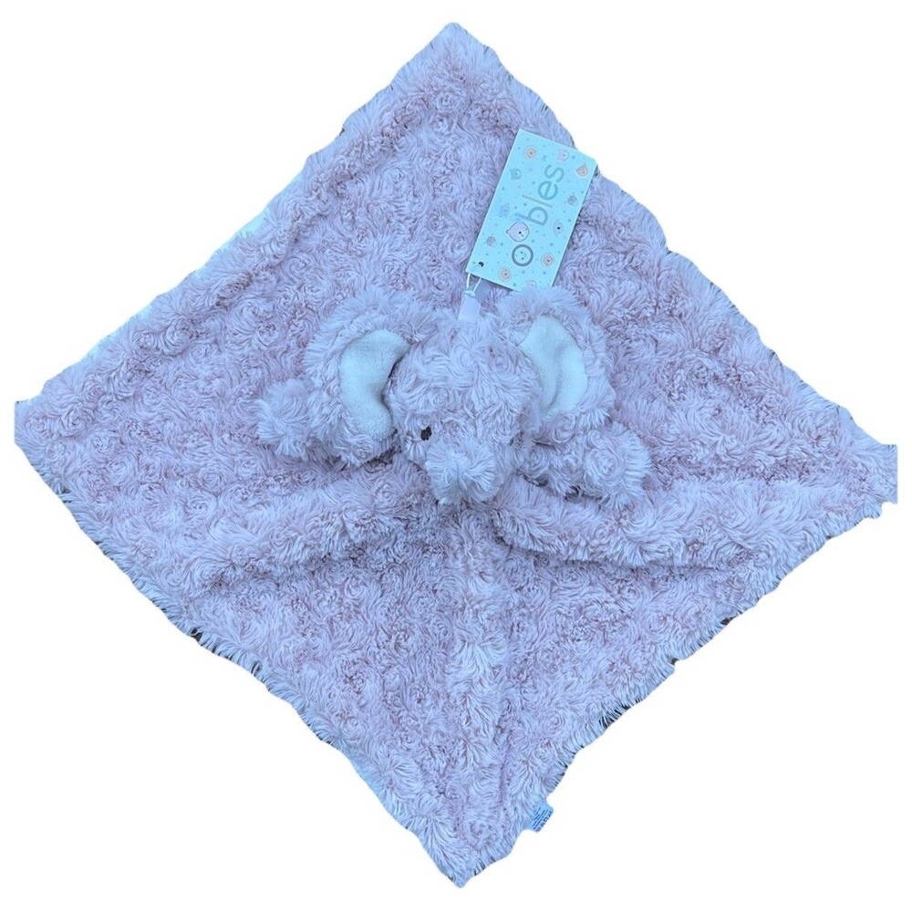 Oobles Danbar Baby Lovey Blanket Pink Elephant Silky Soft Rosette Rattle New